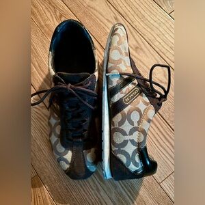 Coach Brown Signature Canvas Sneakers with Dark Brown Trim